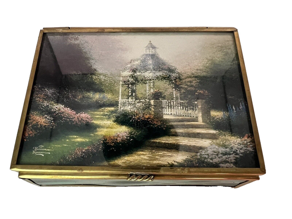 Vtg ENESCO THOMAS KINKADE Painter of Light Glass Mirrored Trinket Box Orig Tags
